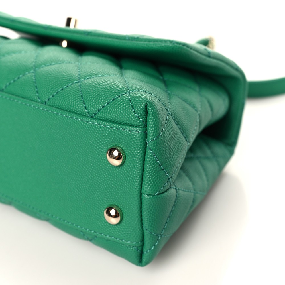 Caviar Quilted Mini Coco Handle Flap Green