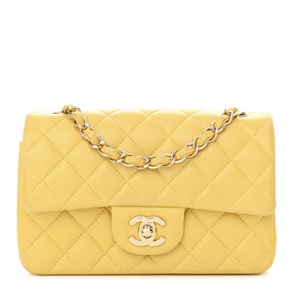 Lambskin Quilted Mini Rectangular Flap Yellow