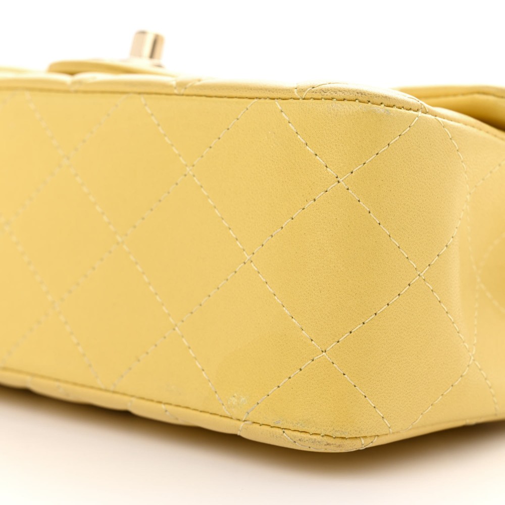 Lambskin Quilted Mini Rectangular Flap Yellow