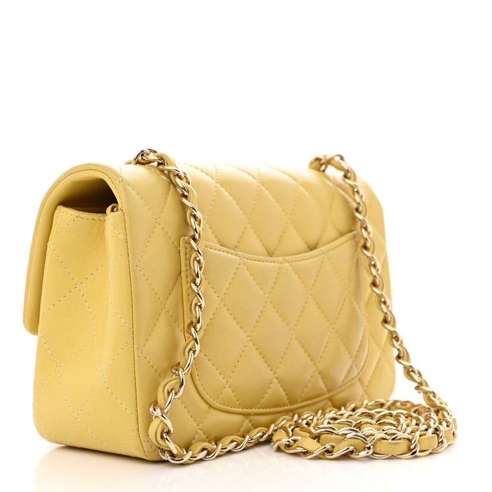 Lambskin Quilted Mini Rectangular Flap Yellow