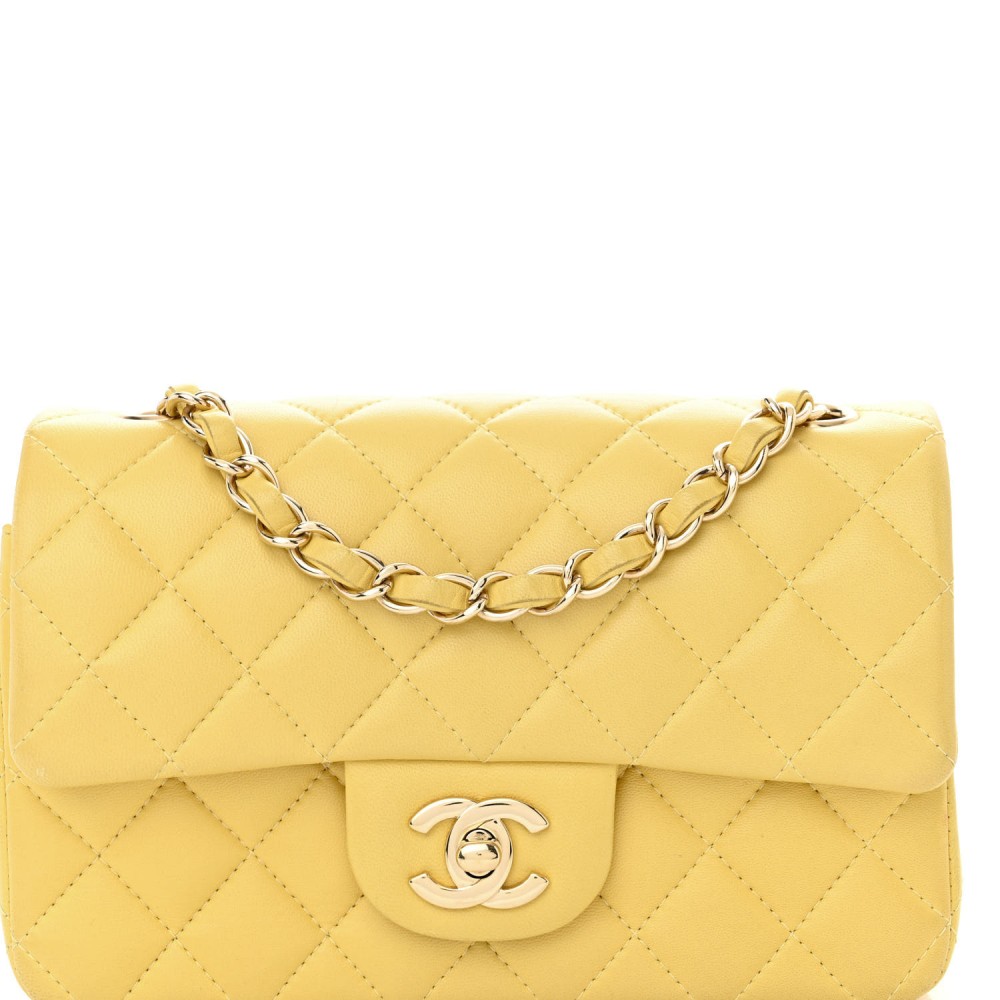 Lambskin Quilted Mini Rectangular Flap Yellow