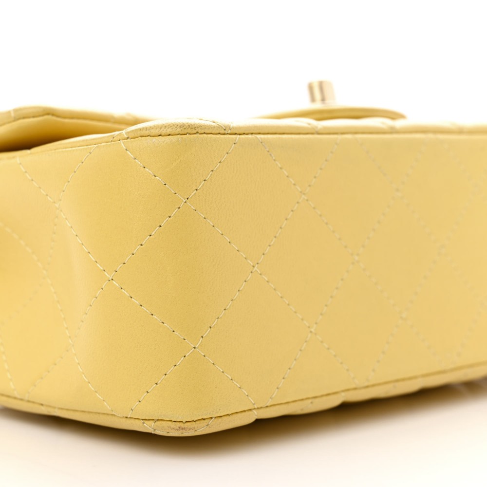 Lambskin Quilted Mini Rectangular Flap Yellow