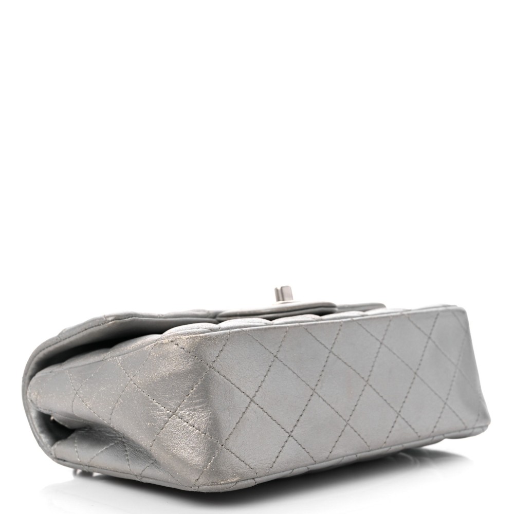 Metallic Calfskin Quilted Mini Rectangular Flap Ruthenium