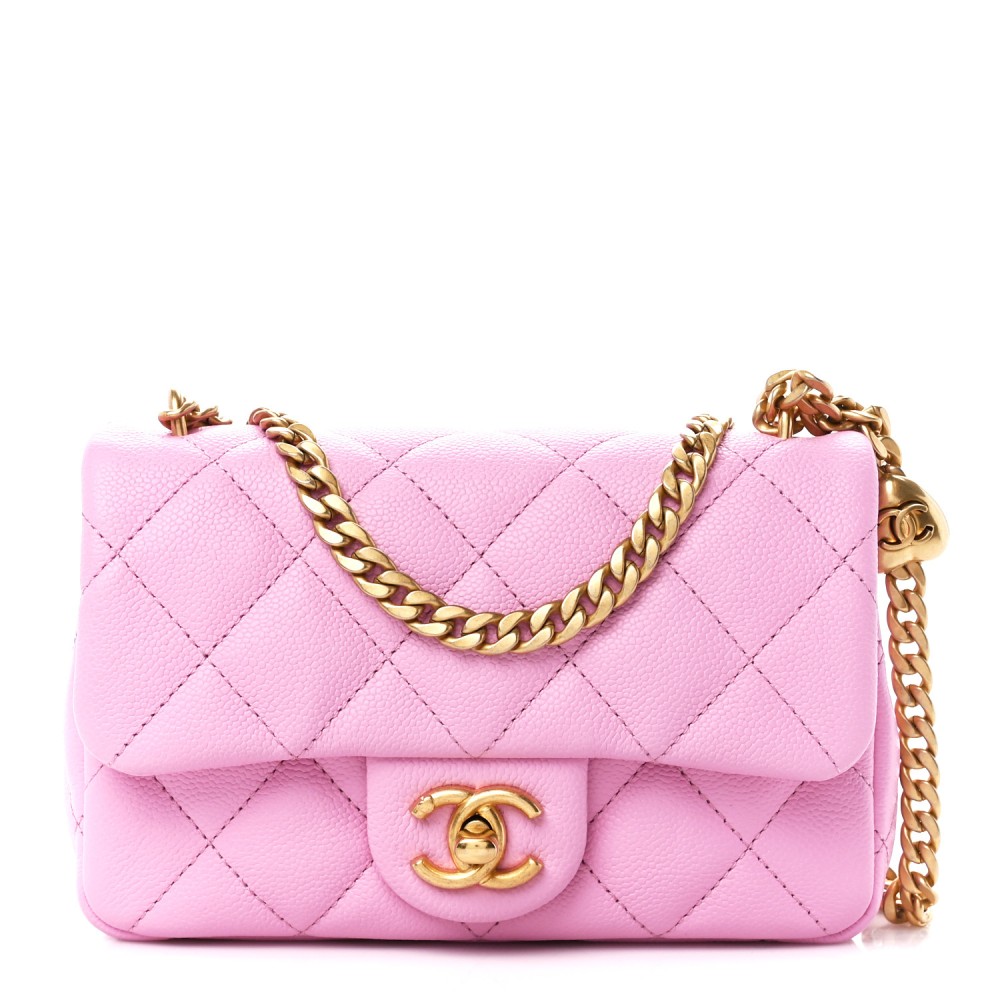 Caviar Quilted Mini Rectangular Sweetheart Flap Lilac