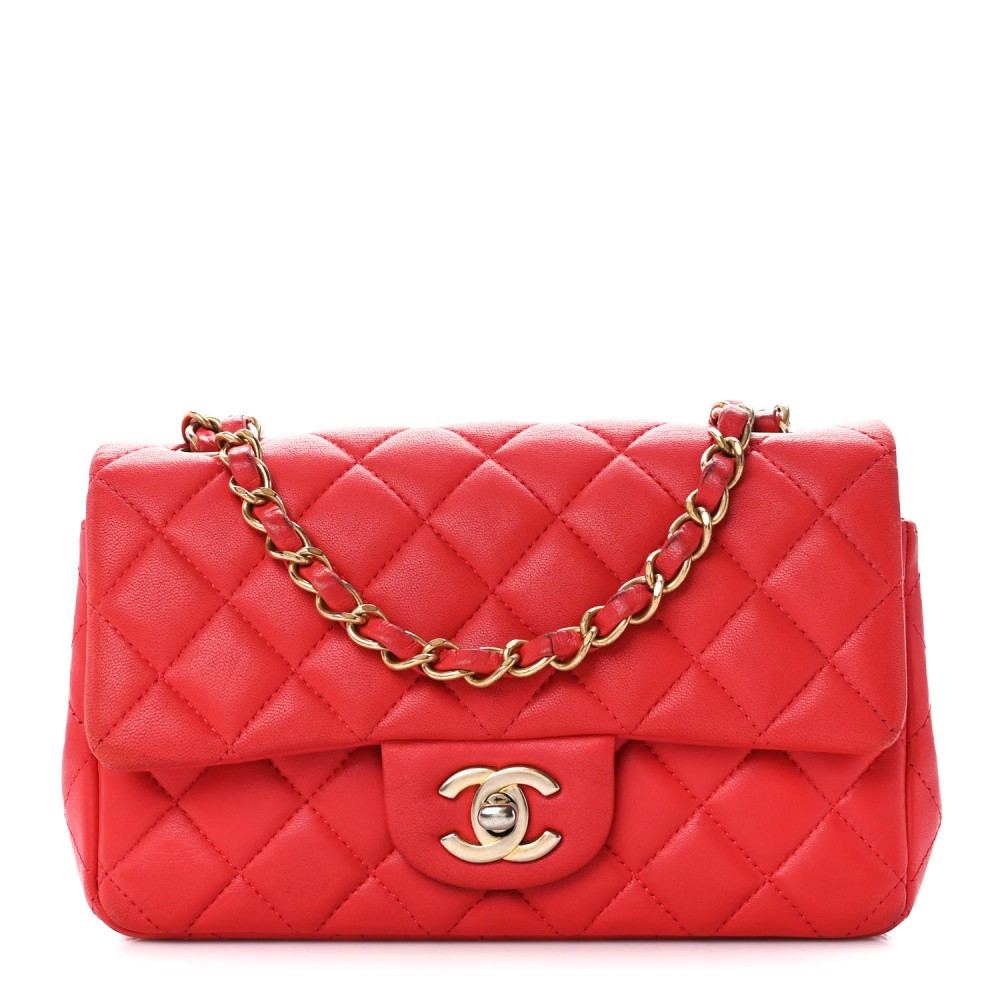 Lambskin Quilted Mini Rectangular Flap Red