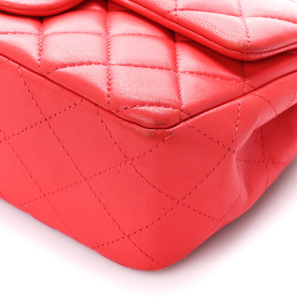 Lambskin Quilted Mini Rectangular Flap Red