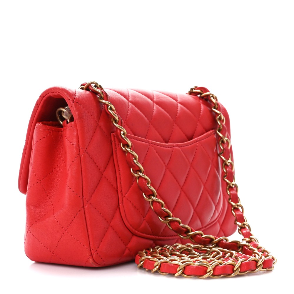 Lambskin Quilted Mini Rectangular Flap Red