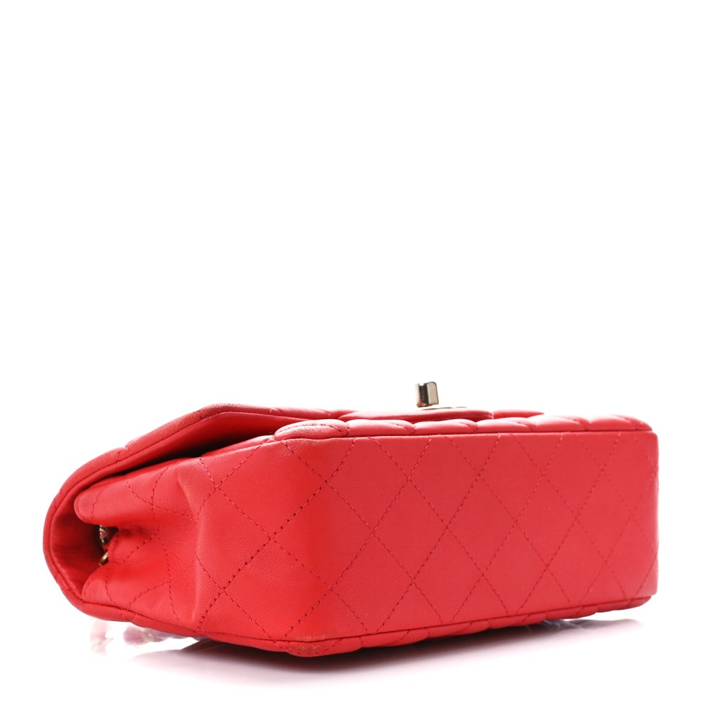 Lambskin Quilted Mini Rectangular Flap Red