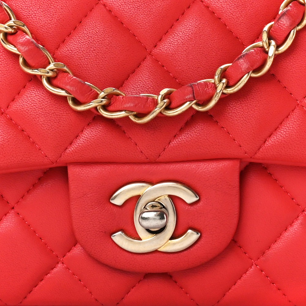 Lambskin Quilted Mini Rectangular Flap Red