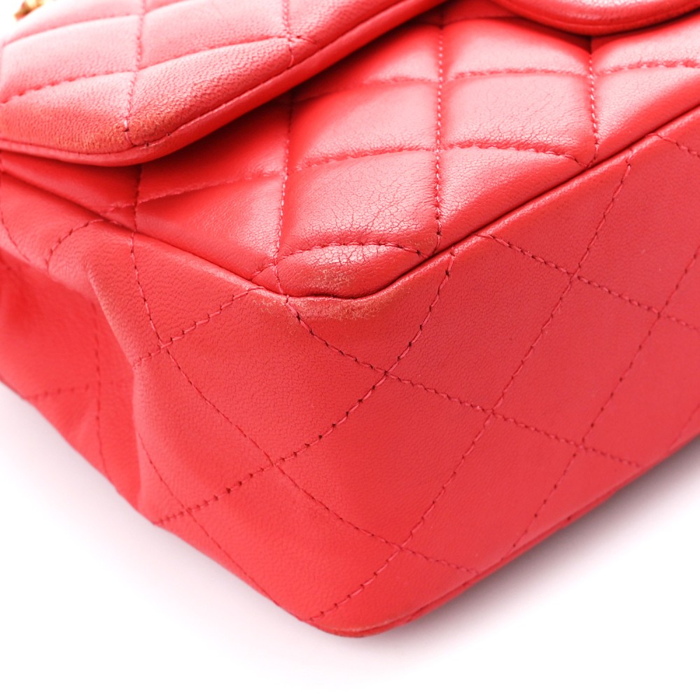 Lambskin Quilted Mini Rectangular Flap Red