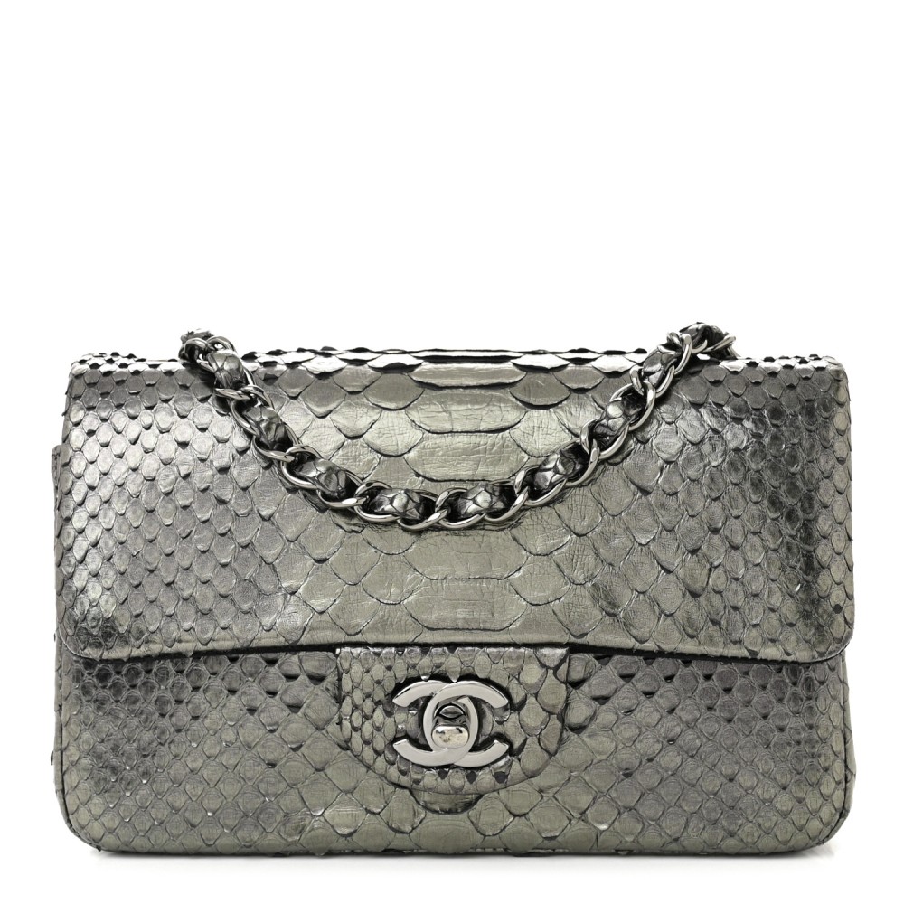 Snakeskin Mini Rectangular Flap Grey