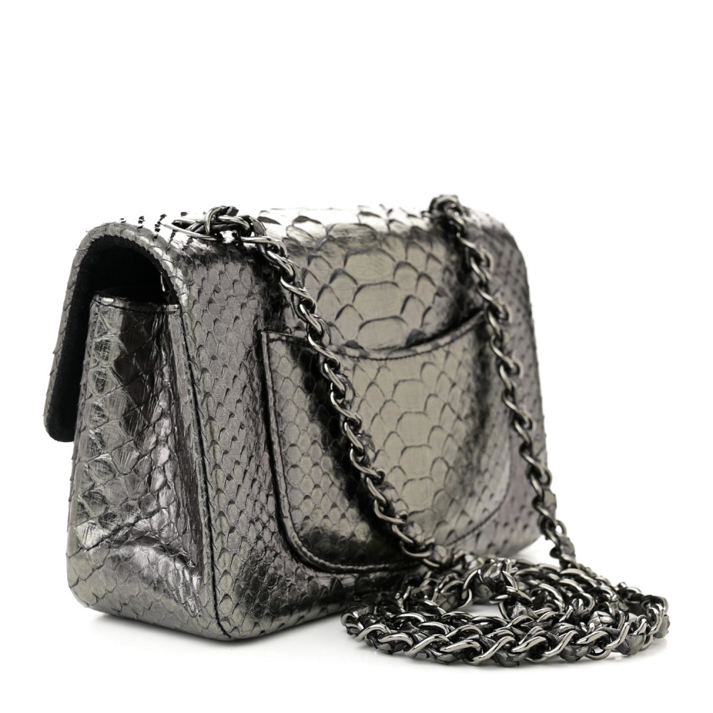 Snakeskin Mini Rectangular Flap Grey