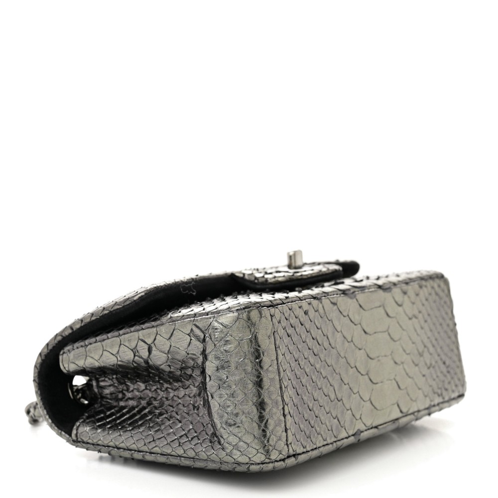 Snakeskin Mini Rectangular Flap Grey