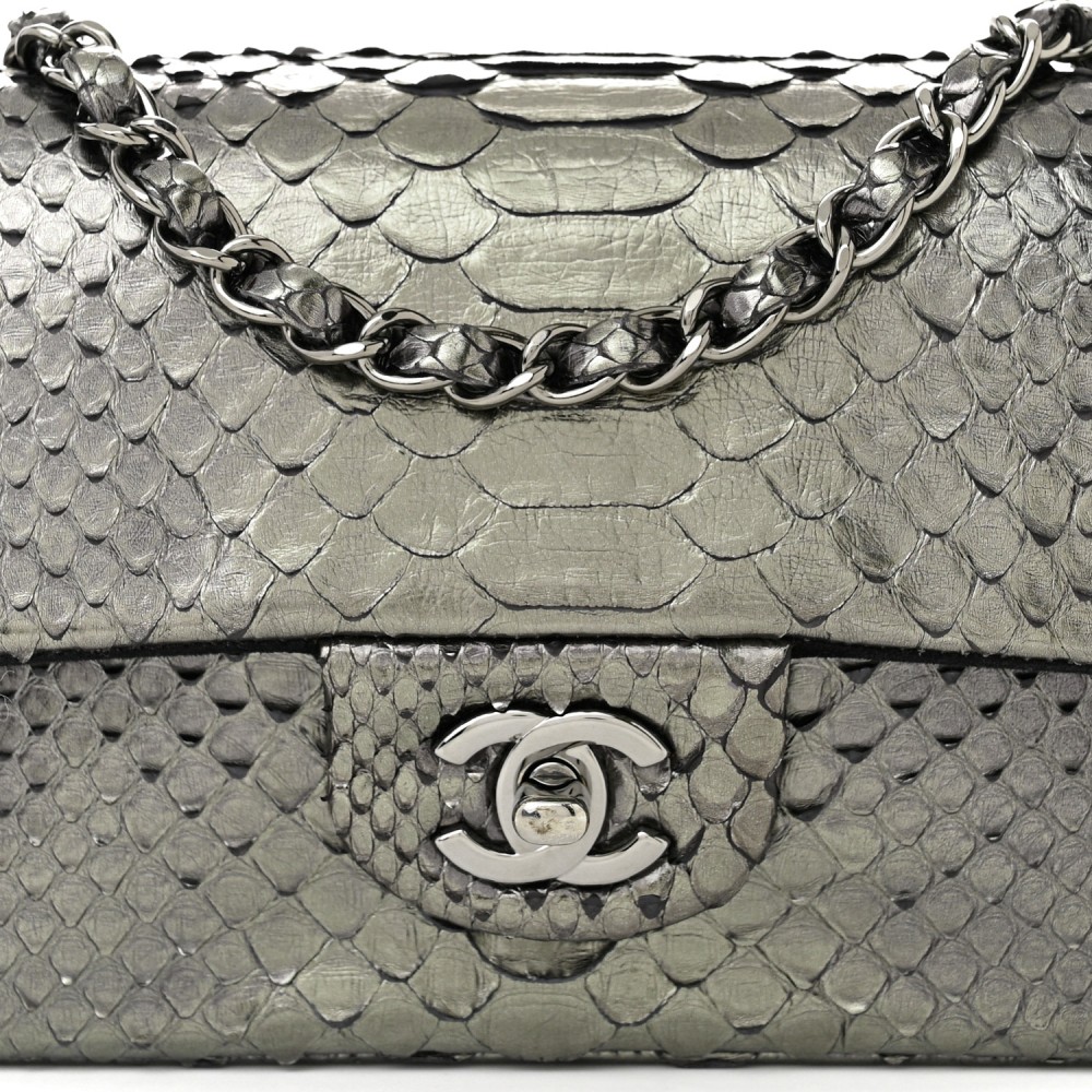 Snakeskin Mini Rectangular Flap Grey