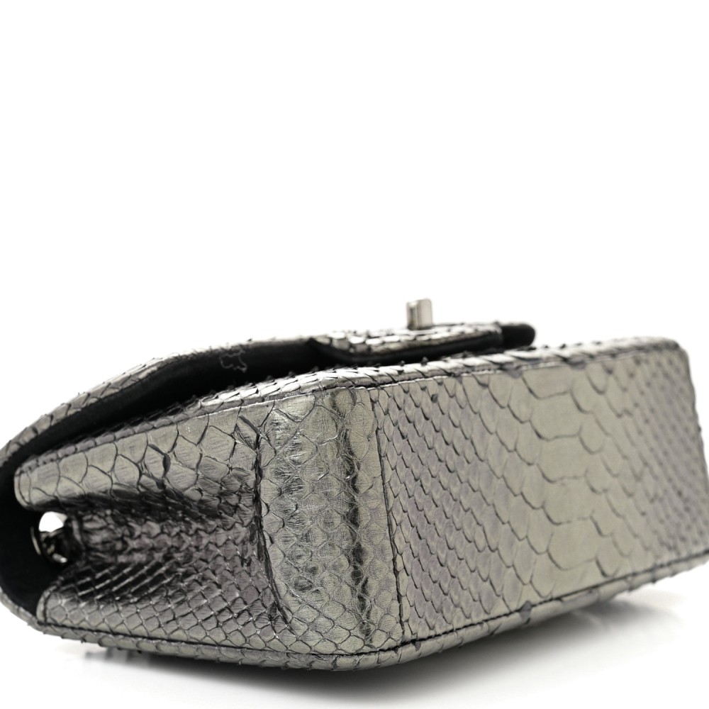 Snakeskin Mini Rectangular Flap Grey