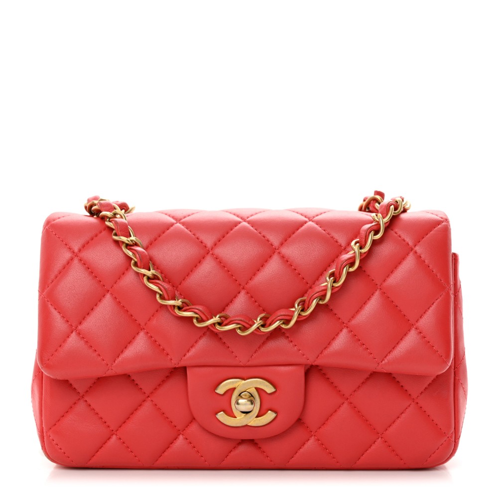 Lambskin Quilted Mini Rectangular Flap Red