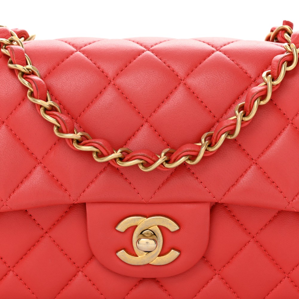 Lambskin Quilted Mini Rectangular Flap Red