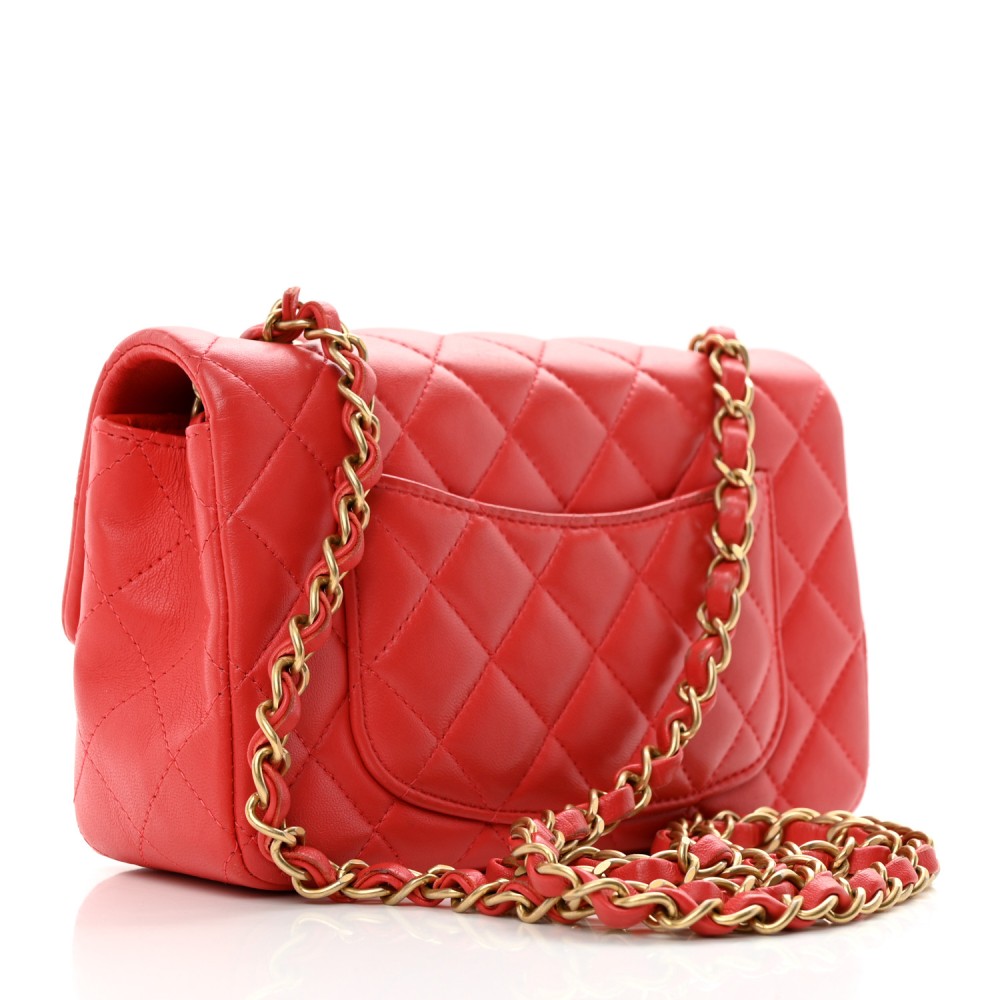 Lambskin Quilted Mini Rectangular Flap Red