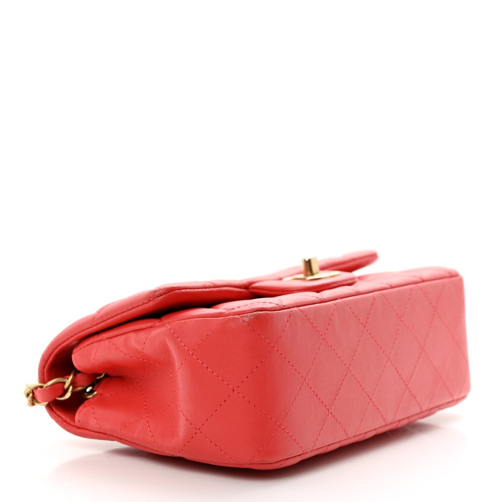 Lambskin Quilted Mini Rectangular Flap Red