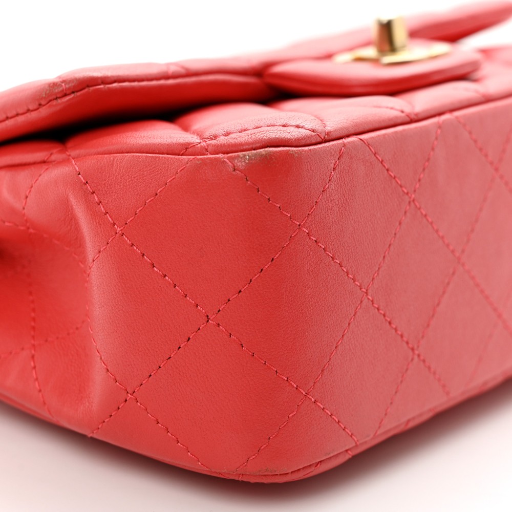 Lambskin Quilted Mini Rectangular Flap Red