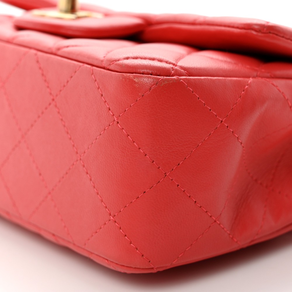 Lambskin Quilted Mini Rectangular Flap Red