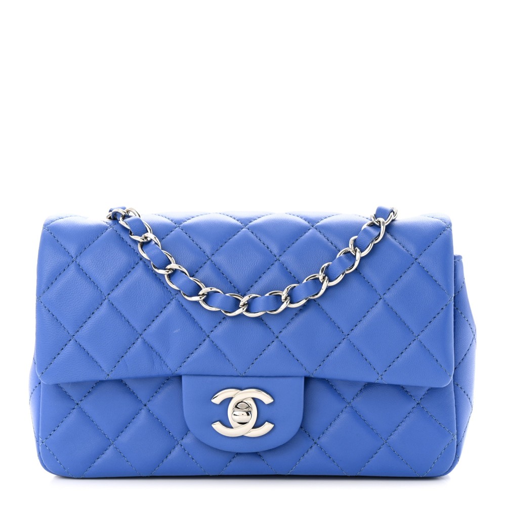 Lambskin Quilted Mini Rectangular Flap Blue