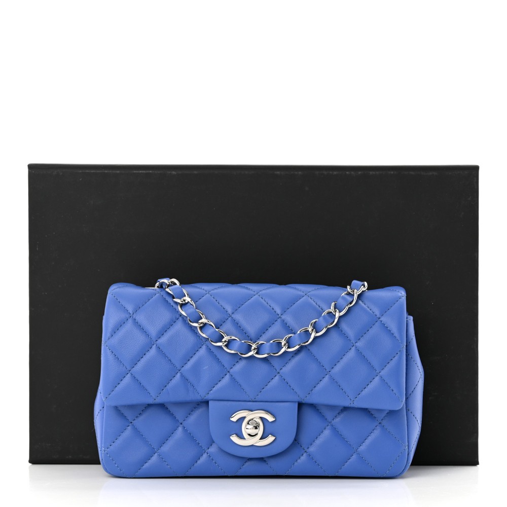 Lambskin Quilted Mini Rectangular Flap Blue