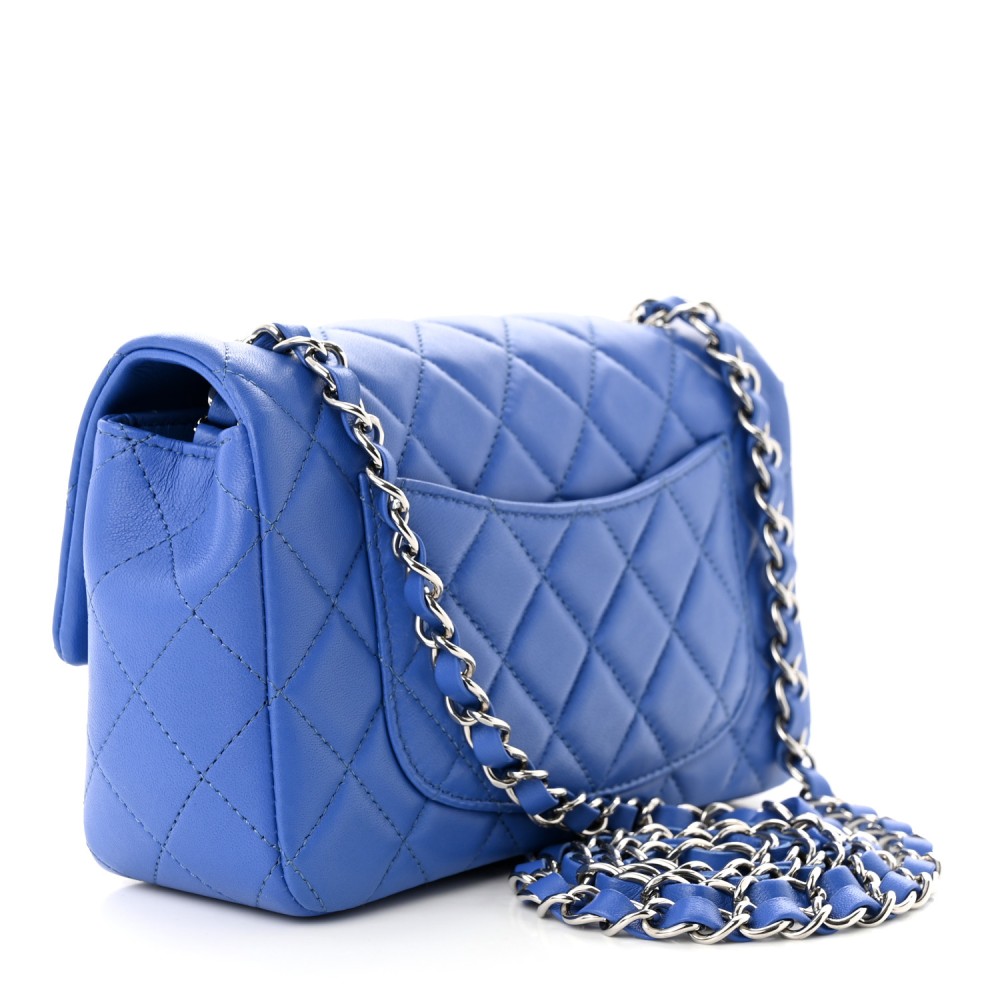 Lambskin Quilted Mini Rectangular Flap Blue