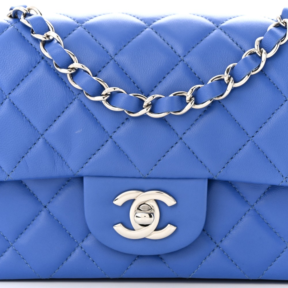 Lambskin Quilted Mini Rectangular Flap Blue