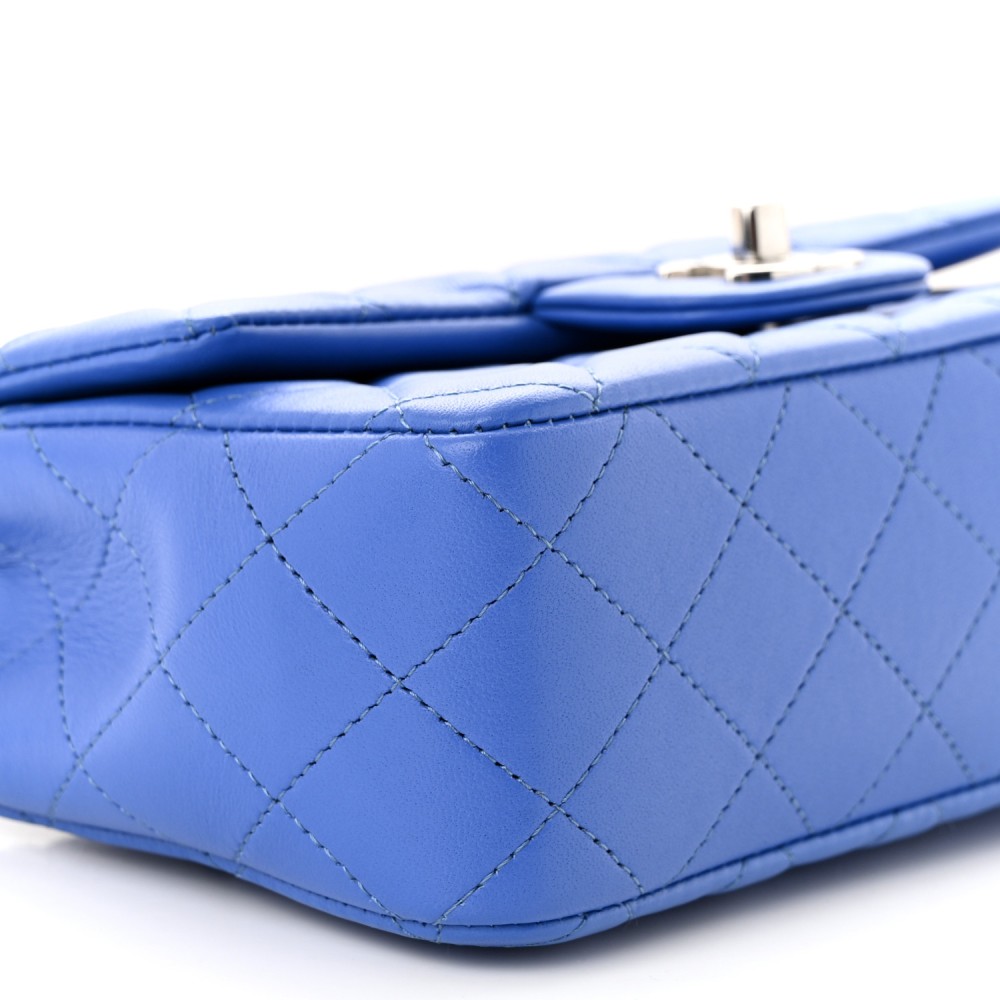 Lambskin Quilted Mini Rectangular Flap Blue