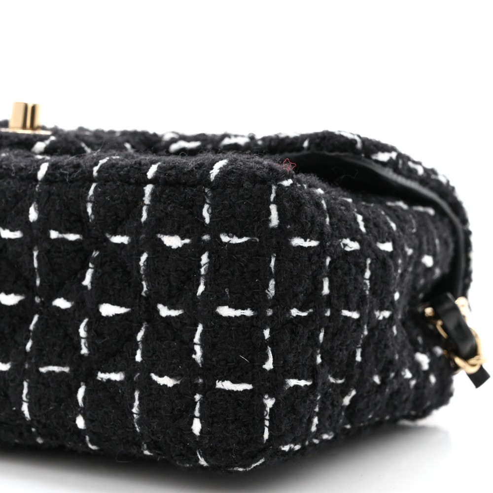 Tweed Quilted Mini Rectangular Flap Black White