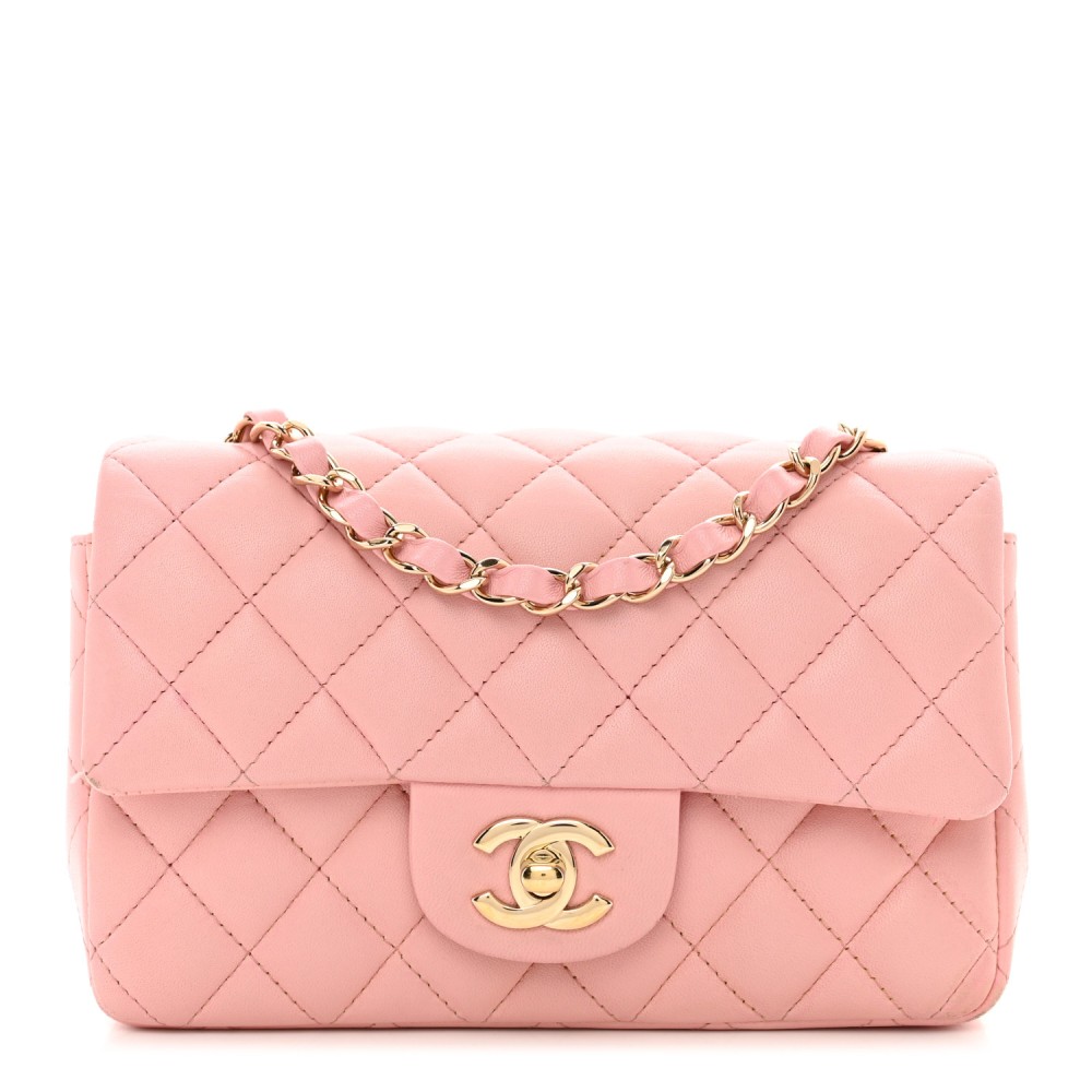 Lambskin Quilted Mini Rectangular Flap Pink