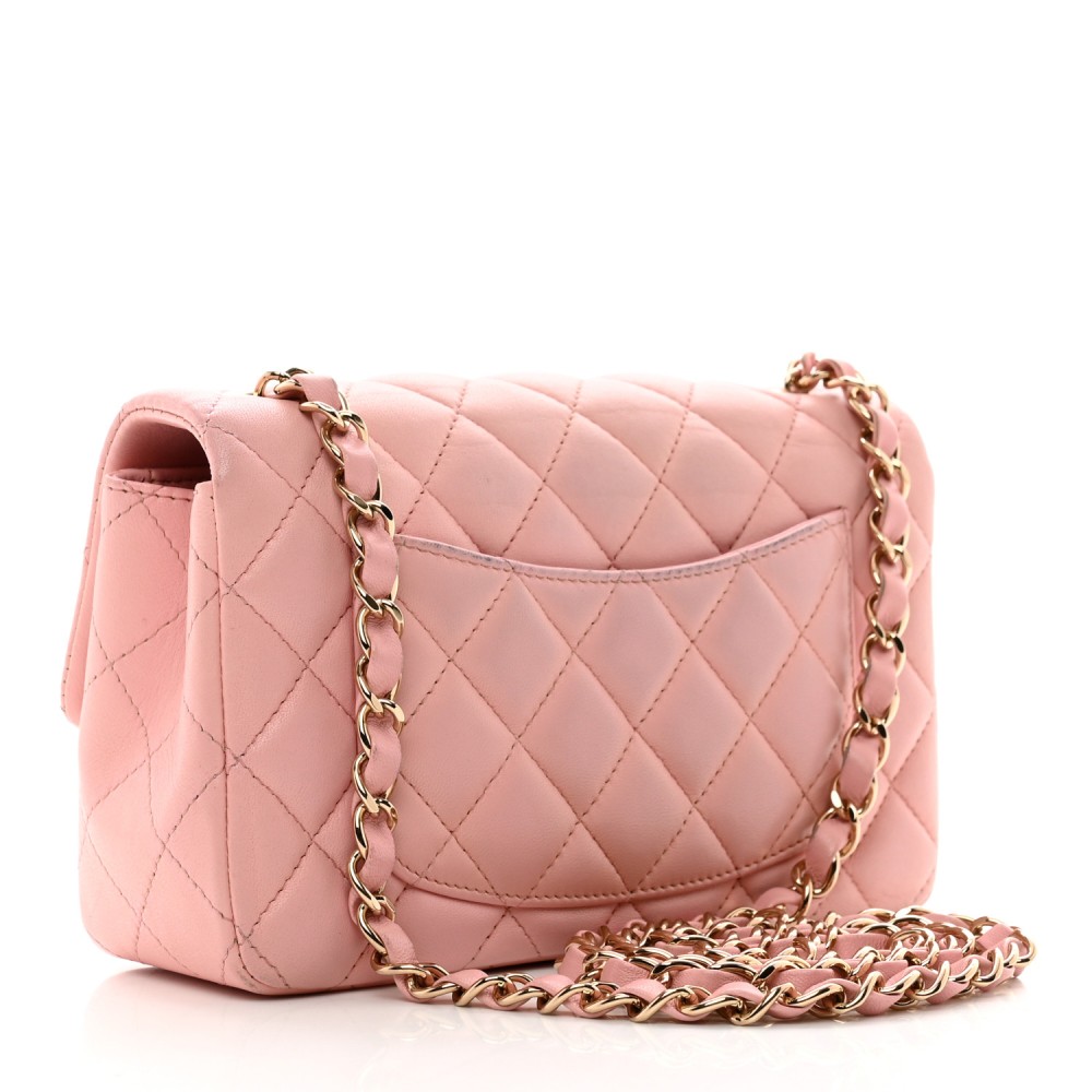 Lambskin Quilted Mini Rectangular Flap Pink