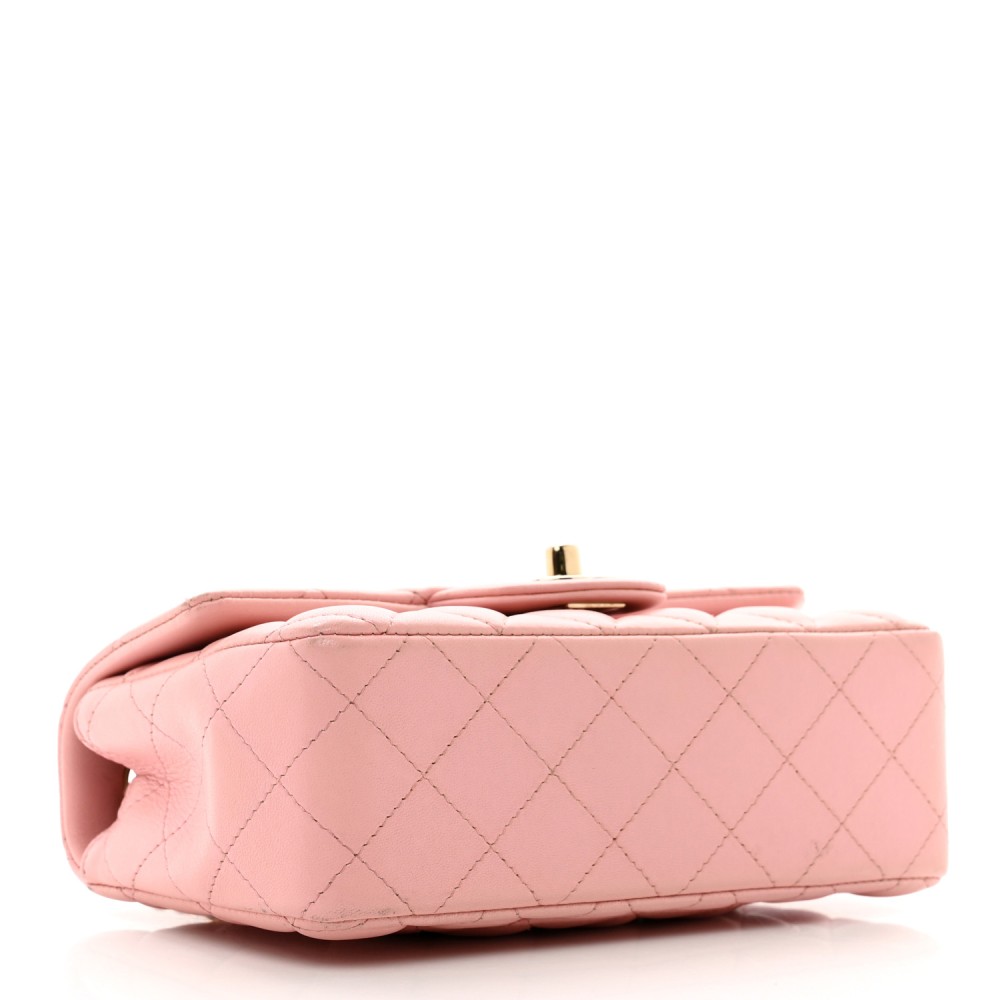 Lambskin Quilted Mini Rectangular Flap Pink