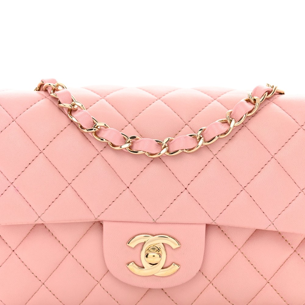 Lambskin Quilted Mini Rectangular Flap Pink