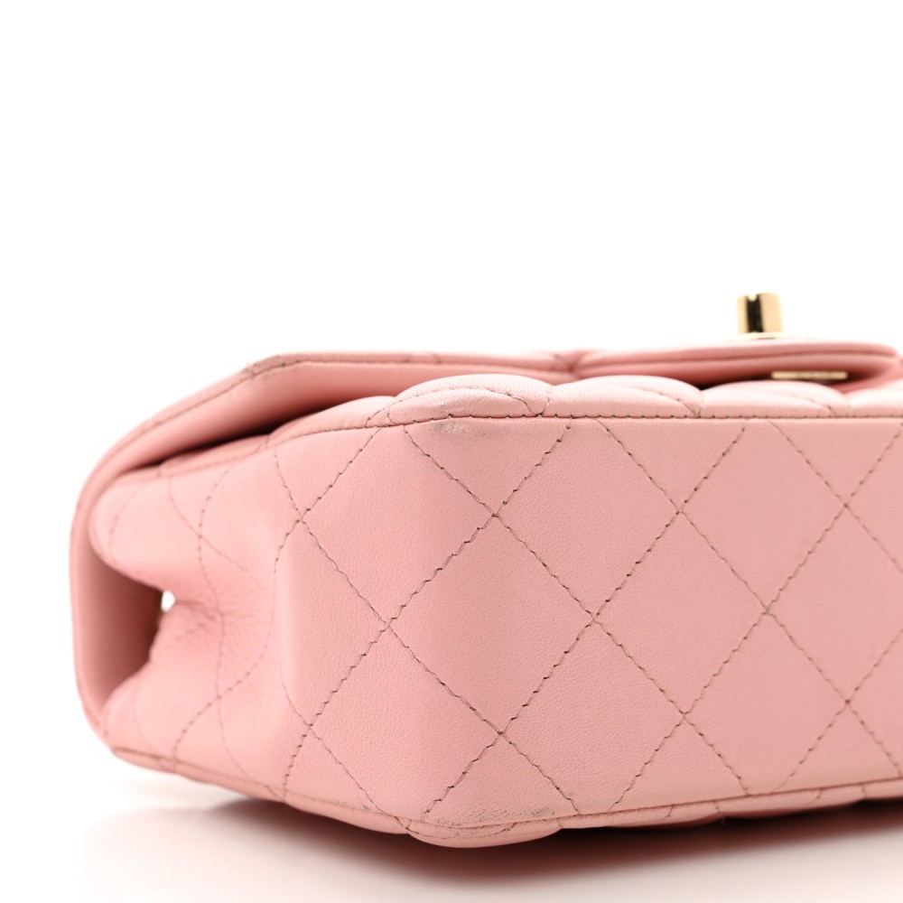 Lambskin Quilted Mini Rectangular Flap Pink