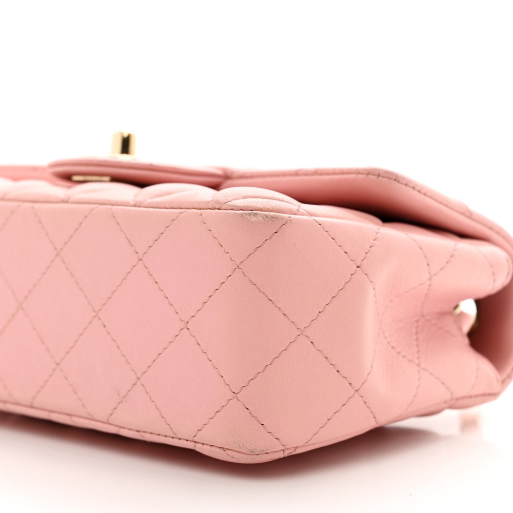 Lambskin Quilted Mini Rectangular Flap Pink