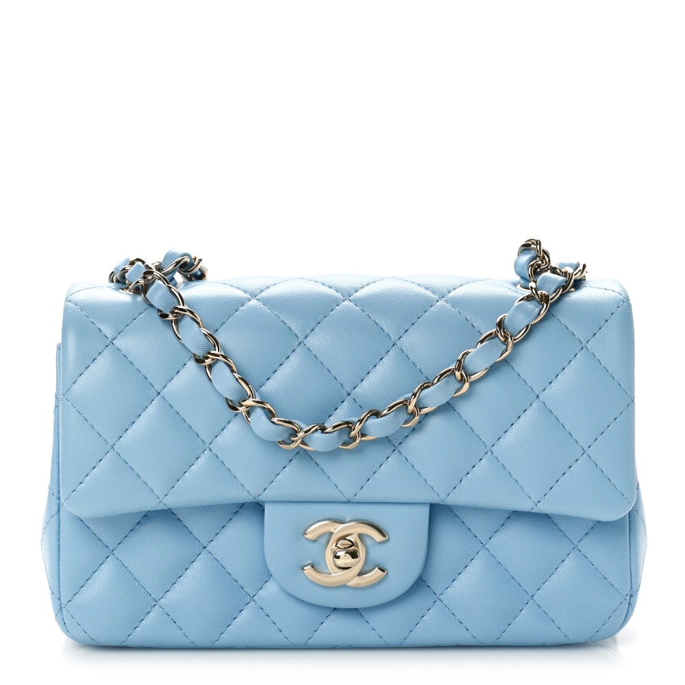 Lambskin Quilted Mini Rectangular Flap Light Blue