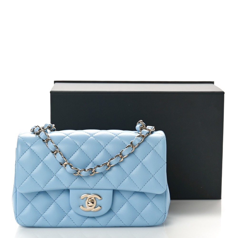 Lambskin Quilted Mini Rectangular Flap Light Blue