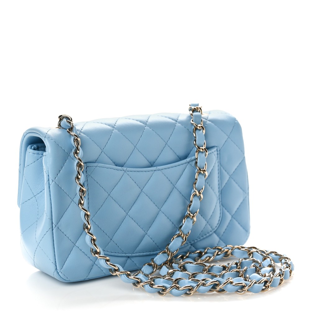 Lambskin Quilted Mini Rectangular Flap Light Blue