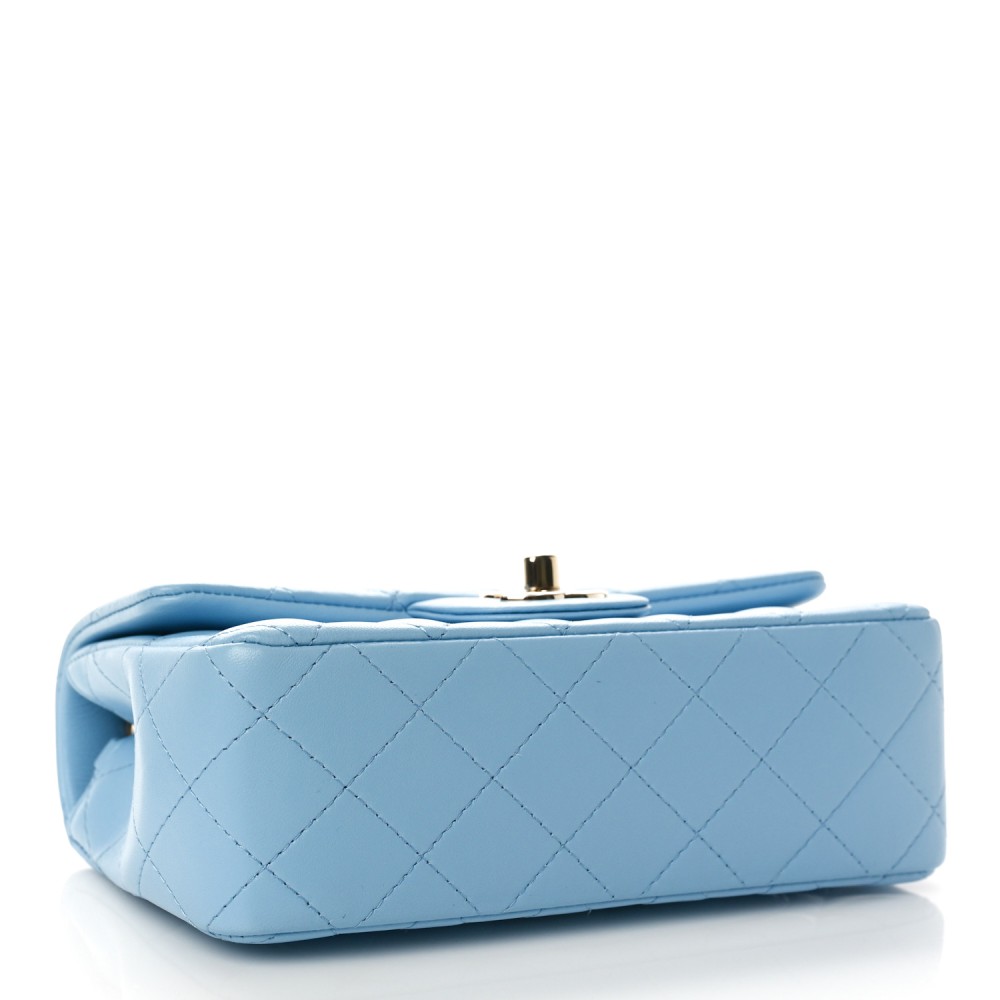 Lambskin Quilted Mini Rectangular Flap Light Blue