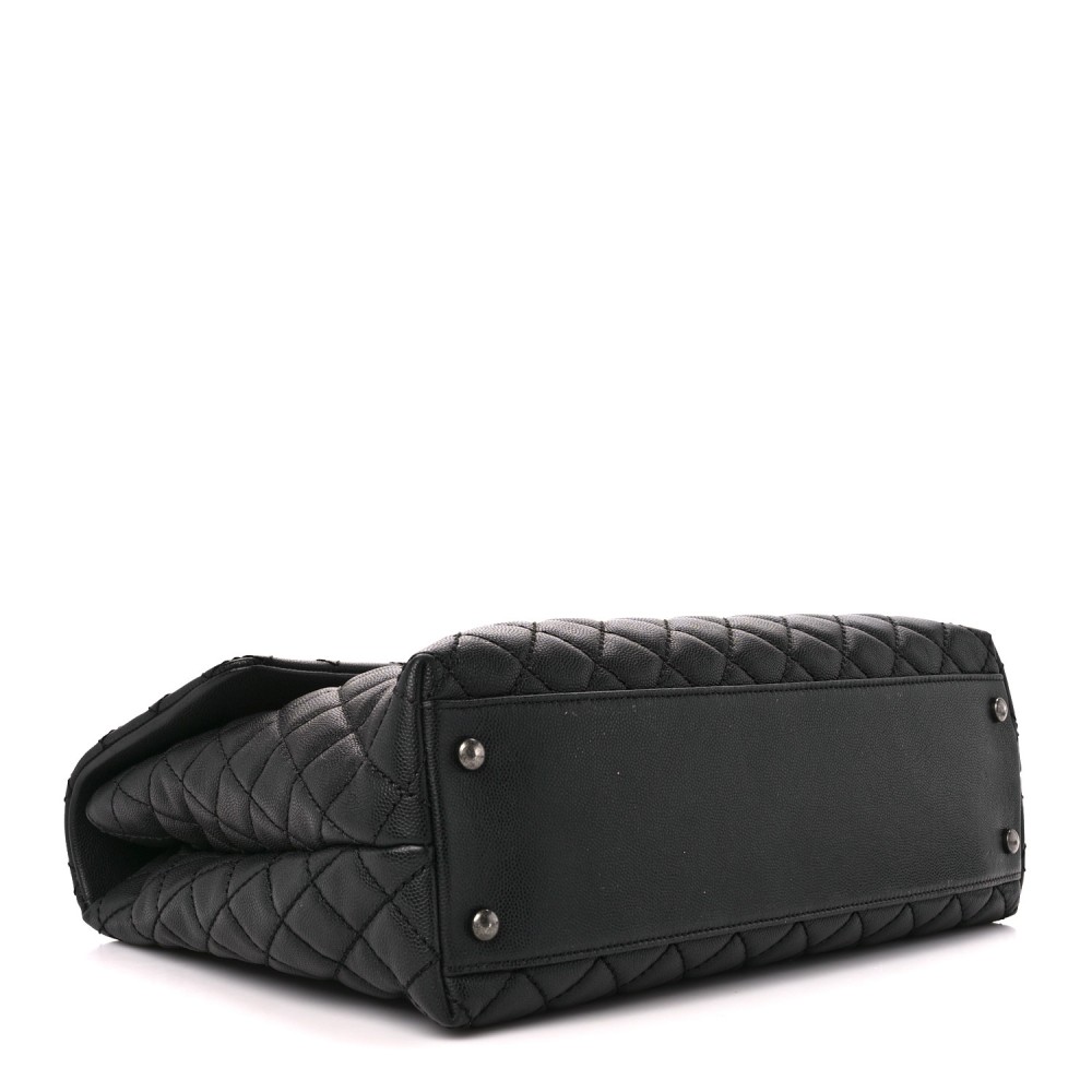 Caviar Quilted Large Coco Handle Flap Black