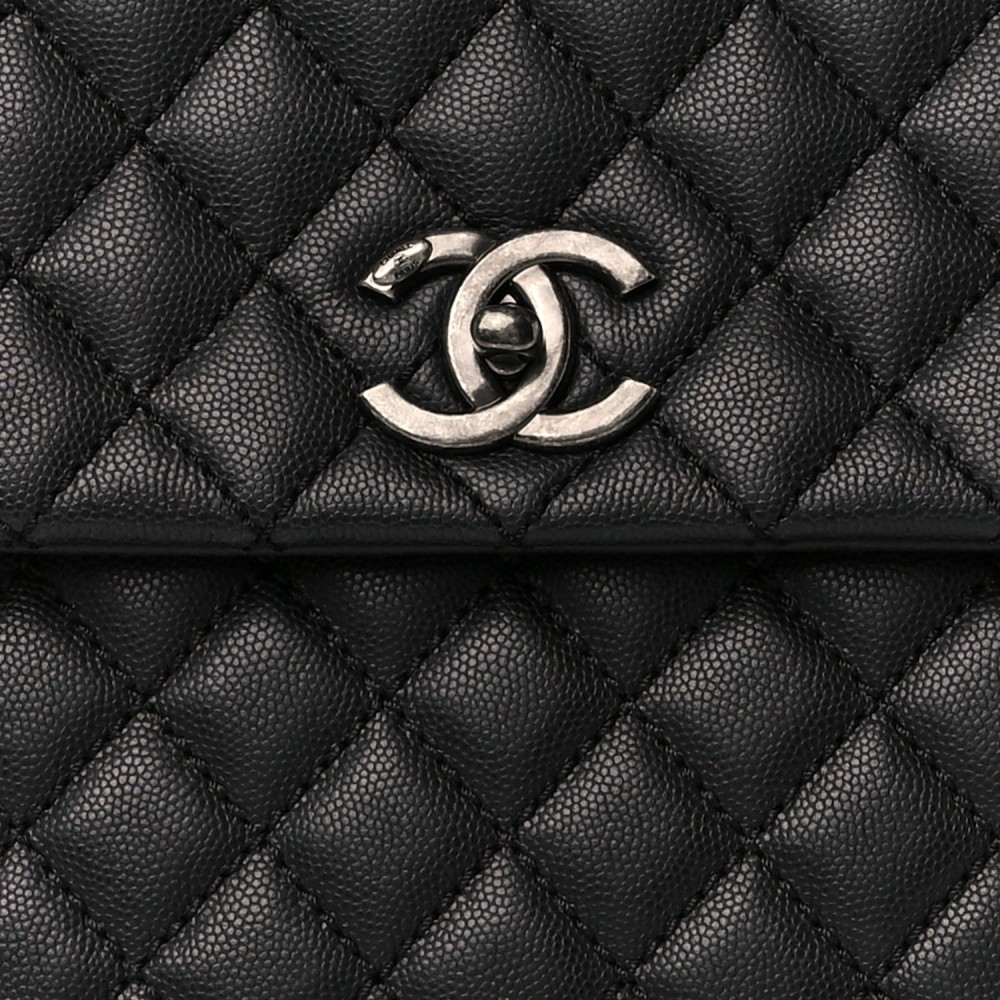 Caviar Quilted Large Coco Handle Flap Black