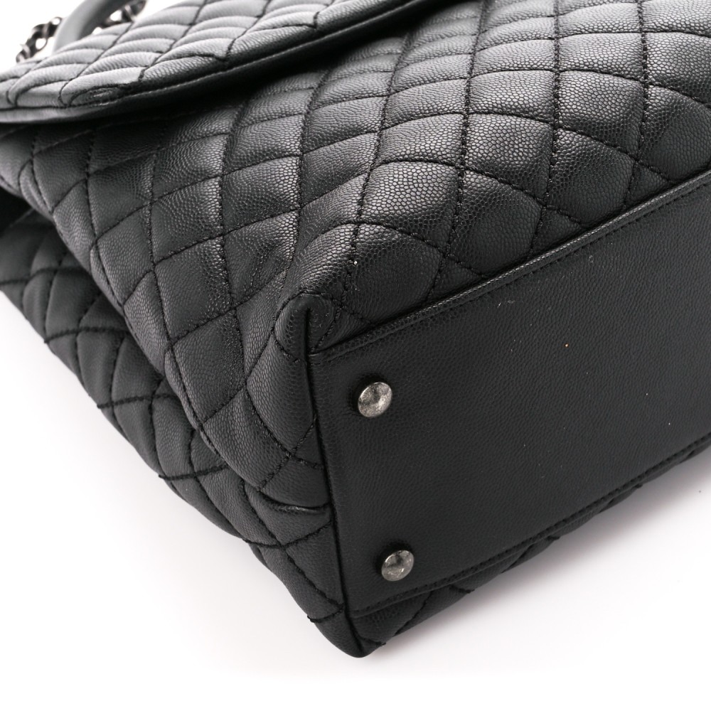 Caviar Quilted Large Coco Handle Flap Black