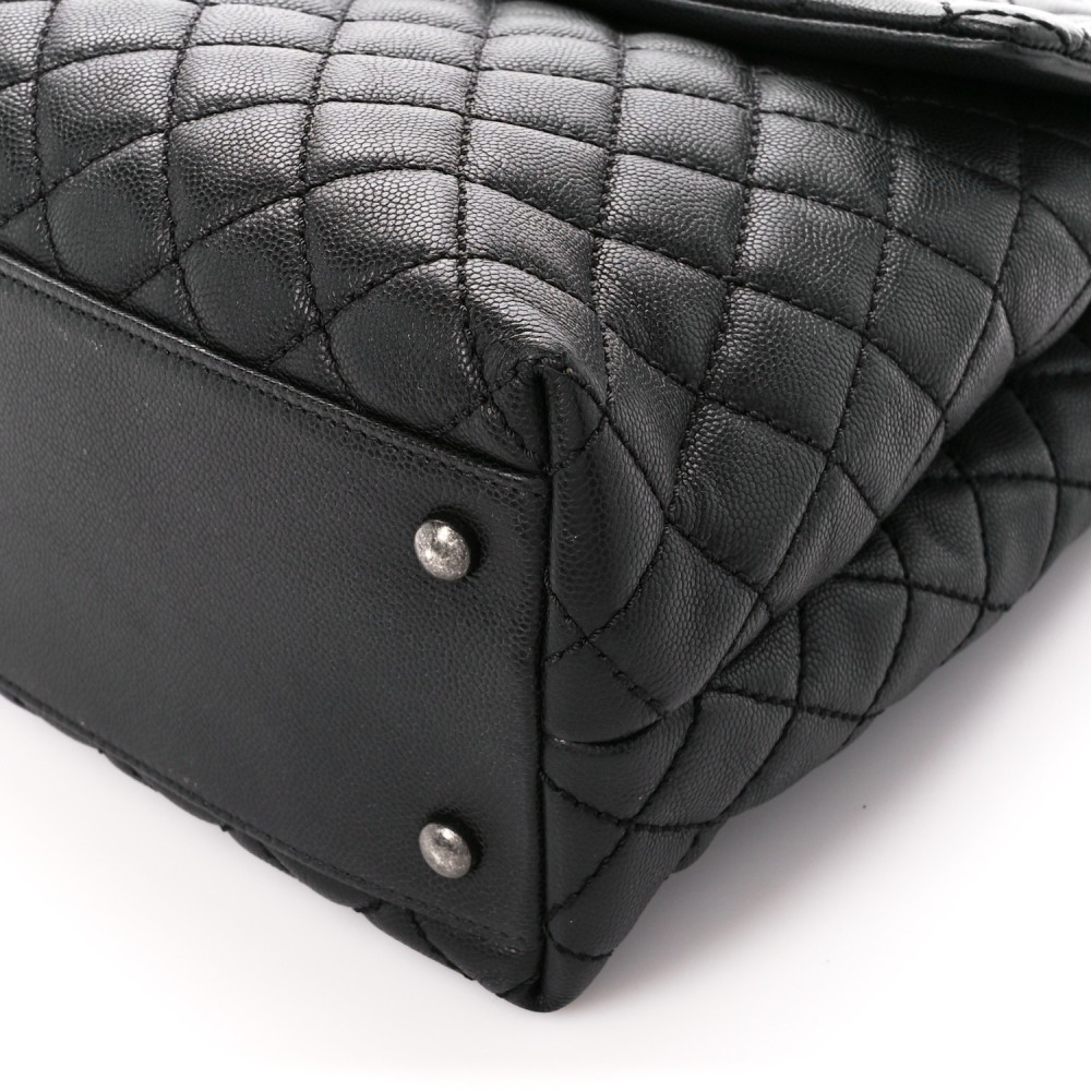 Caviar Quilted Large Coco Handle Flap Black