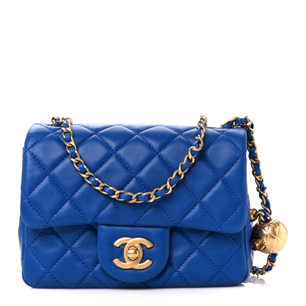 Lambskin Quilted Pearl Crush Mini Rectangular Flap Blue