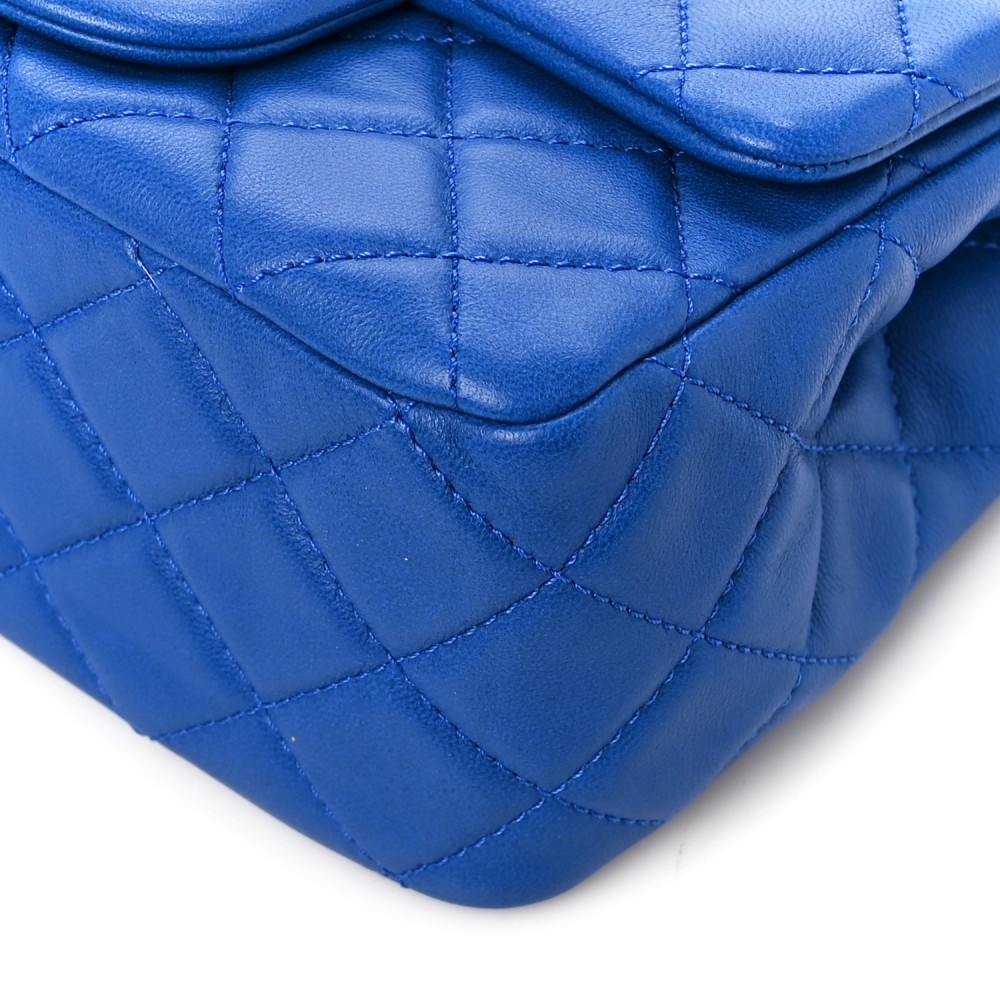 Lambskin Quilted Pearl Crush Mini Rectangular Flap Blue