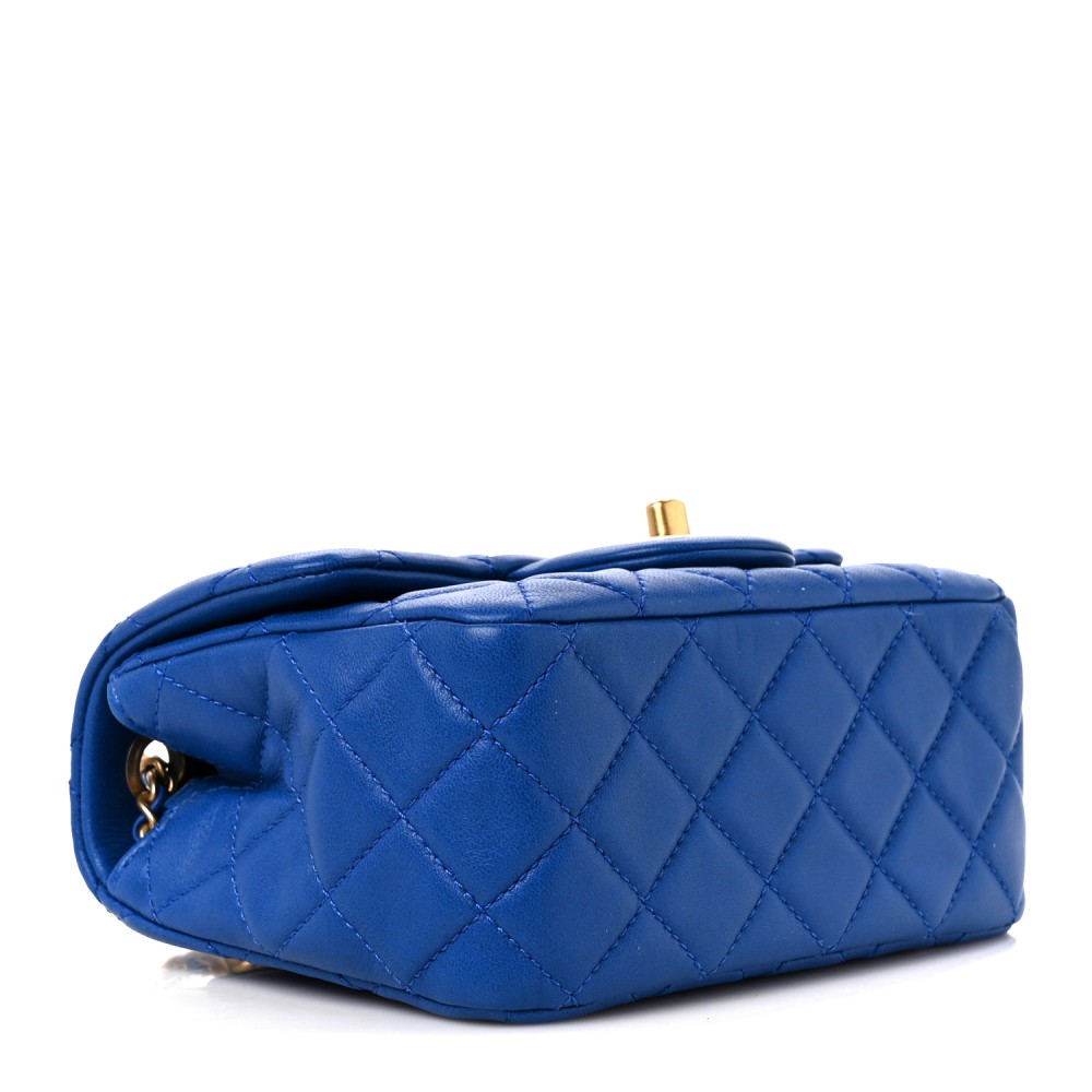 Lambskin Quilted Pearl Crush Mini Rectangular Flap Blue