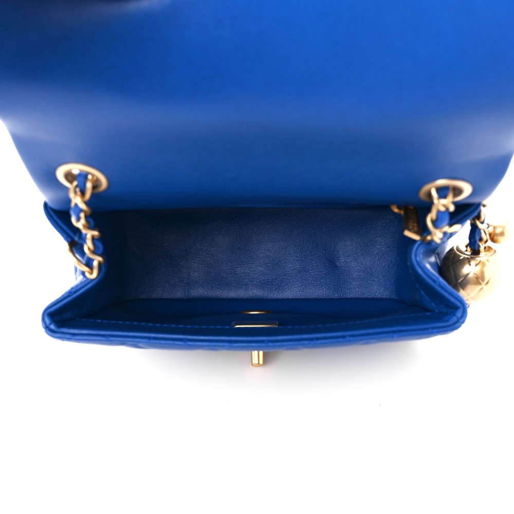 Lambskin Quilted Pearl Crush Mini Rectangular Flap Blue