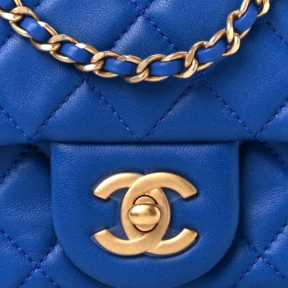 Lambskin Quilted Pearl Crush Mini Rectangular Flap Blue